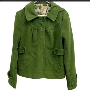 Anthropologie Tulle Green Hooded Peacoat